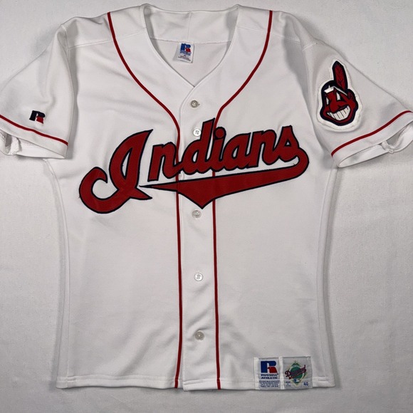 Vintage Cleveland Indians Russell Athletic Jersey 40 Authentic White Diamond - Picture 1 of 9